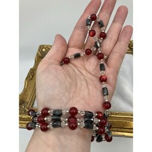 37" Magnetic Hematite Red Moonglow Clear Beaded Necklace Bracelet Fidget Strand